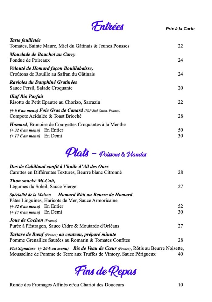 menu mai